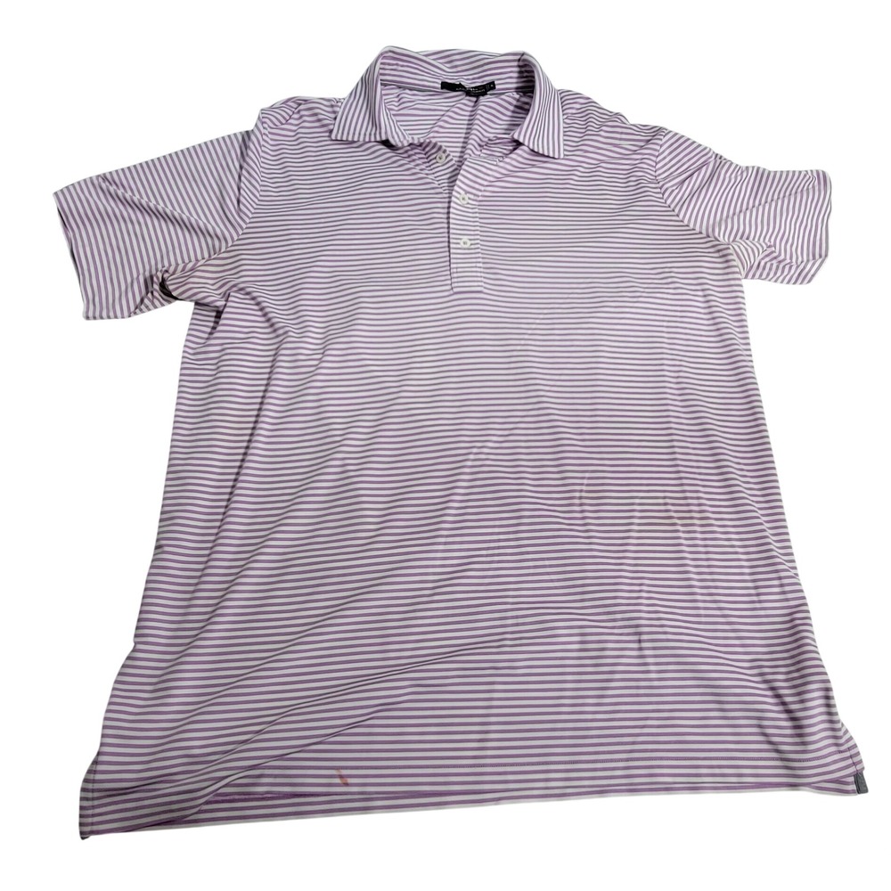 RLX Ralph Lauren Mens XL Purple White Striped Performance Golf Polo Shirt
